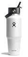 Hydro Flask Travel Water Bottle Insulated Stainless Steel Wide Straw Lid Non Spill Leakproof in 32 Oz White