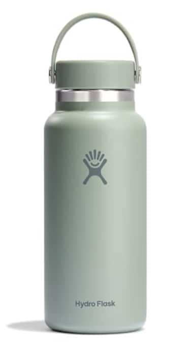 Hydro Flask Water Bottle Insulated Stainless Steel Wide Mouth Flex Lid Non Spill Leakproof and Refillable in 32 Oz Tonal Agave