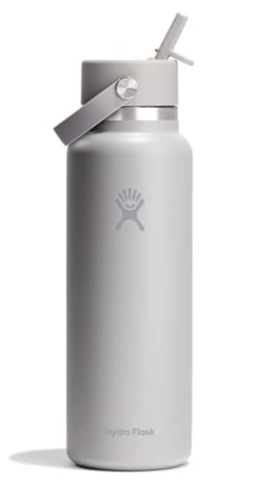 Hydro Flask Water Bottle Insulated Stainless Steel Wide Mouth Flex Straw Lid Non Spill Leakproof and Refillable in 40 Oz Tonal Birch