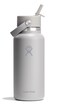 Hydro Flask Water Bottle Insulated Stainless Steel Wide Mouth Flex Straw Lid Non Spill Leakproof and Refillable in 32 Oz Tonal Birch