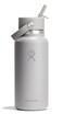Hydro Flask Water Bottle Insulated Stainless Steel Wide Mouth Flex Straw Lid Non Spill Leakproof and Refillable in 32 Oz Tonal Birch