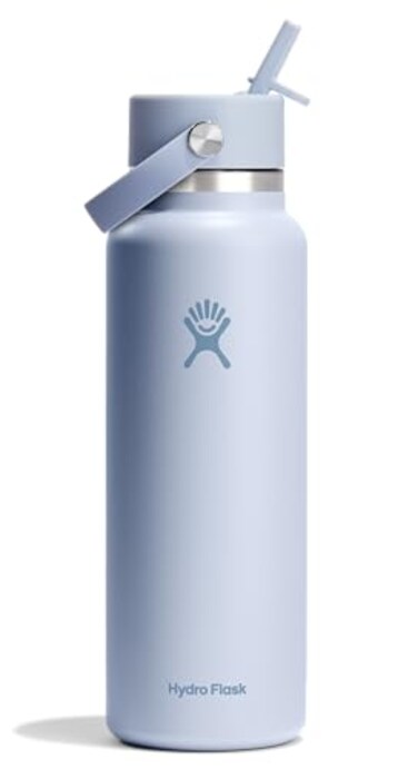 Hydro Flask Water Bottle Insulated Stainless Steel Wide Mouth Flex Straw Lid Non Spill Leakproof and Refillable in 40 Oz Surf Blue