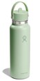 Hydro Flask Water Bottle Insulated Stainless Steel Wide Mouth Flex Straw Lid Non Spill Leakproof and Refillable in 40 Oz Aloe Green