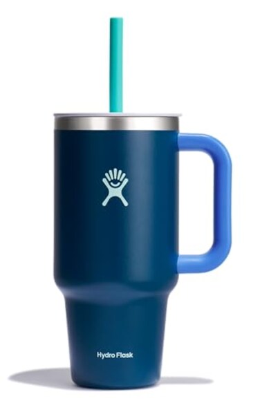 Hydro Flask 32 Oz Travel Tumbler with Handle Clear Lid and Straw Insulated Stainless Steel in 32 Oz Winter Night