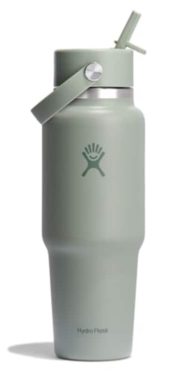 Hydro Flask Travel Water Bottle Insulated Stainless Steel Wide Straw Lid Non Spill Leakproof in 32 Oz Agave Green