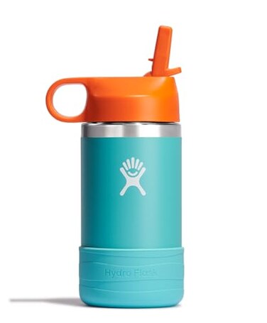 Hydro Flask Kids Water Bottle for School Stainless Steel and Insulated with Straw Cap 12 Oz in Seaspray Blue