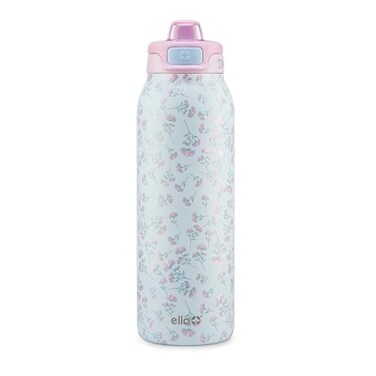 Ello Pop Fill 32oz Stainless Steel Water Bottle with QuickFill Technology Double Walled and Vacuum Insulated Metal Leak Proof Locking Lid Straw and Chug Reusable BPA Free Serene Bloom