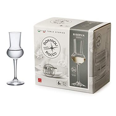 Bormioli Rocco Riserva 275oz Grappa Glass Set of 6 Crystal Glass Bareware Essentials for Home and Restaurant Bar For Serving Champagne Cocktails Wine Dishwasher Safe