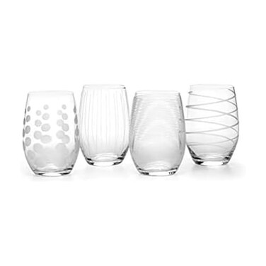 Mikasa Cheers Stemless Wine Glasses Set of 4 17Ounce Clear Glasses Durable and Elegant Perfect for Red or White Wine Dishwasher Safe