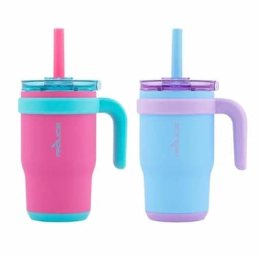 REDUCE 14oz Coldee Tumbler with Handle for Kids Leakproof Insulated Stainless Steel Mug with Lid Straw Keeps Drinks Cold up to 18 Hrs Spill Proof ChewResistant Straw 2 Pack