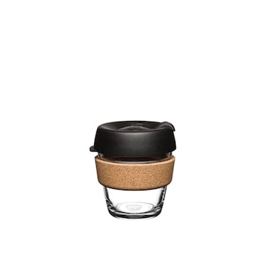 KeepCup Brew Cork Reusable Glass Tumbler with Natural Cork Espresso Coffee Cup 6oz 227ml Black