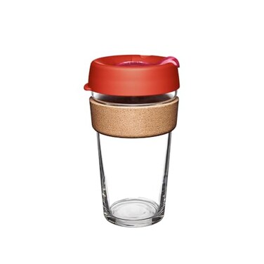 KeepCup Brew Cork Reusable Glass Tumbler with Natural Cork Grande Coffee Cup 16oz 454ml Daybreak