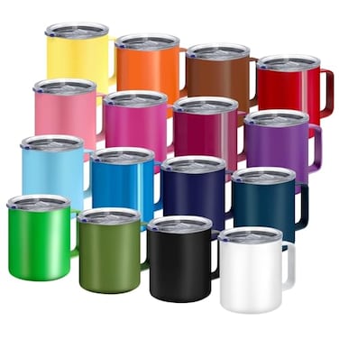 YOUKE OLA 16 Pack Stainless Steel Insulated Coffee Mug Bulk with Handle Lids 12oz Vacuum Insulated Double Wall Travel Mug for Hot and Cold Drinks Home Office Car 16 Colors