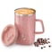 Ideus Vacuum Insulated Coffee Mug 16oz Reusable Stainless Steel Thermal Double Walled cup with Handle and Slider Lid for Hot Cold Beverages BPA Free Leapord Pink