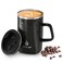 Ideus Vacuum Insulated Coffee Mug 16oz Reusable Stainless Steel Thermal Double Walled cup with Handle and Slider Lid for Hot Cold Beverages BPA Free Leapord Black