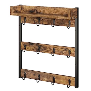 YATINEY Coffee Mug Holder Stand 3 Tier Mug Tree Rack Hanging 12 Cups with Top Shelf for Kitchen Dining Room Living Room Cafe Rustic Brown MH42BR