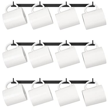 Dahey Metal Coffee Mug Rack Wall Mounted with 12 Mug Hooks Set of 3 Mug Display Rack Cup Holder Storage for Kitchen Dining Room Coffee Bar Black