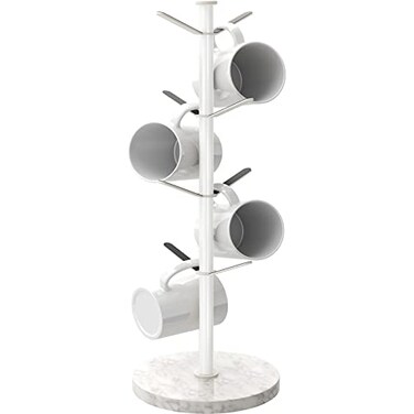 Gypie Mug Holder Tree with Marble Base 8 Hooks White Coffee Cups Holder Stand New Upgrad Stable Removable Mug Rack for Kitchen Cafe