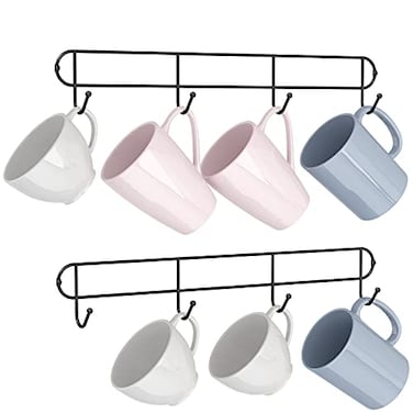 Tibres Coffee Mug Rack Wall Mounted Mug Holder Coffee Cup Organizer Mug Hanger Coffee Cup Rack with Mug Hooks for Kitchen Rustic Farmhouse Storage Tea Cup Hooks Set of 2 Black