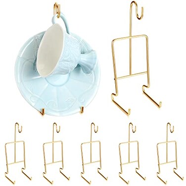 Gandeer 8 Pieces Tea Cup and Saucer Display Stand Holder Metal Cup Saucer Holder Pack Tea Coffee Mug Organizer for Kitchen Plate 622 x 244 InchesGold
