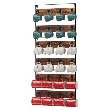 IBUYKE Mug Racks for WallSet of 3 24Hook Large Coffee Mug Holder Wall Mounted Rustic Wood Coffee Mug Rack Display Organizer for Kitchen HomeBar Coffee StationRustic Brown TBJ005H3