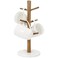 Buruis Wood Mug Holder Marble Base Cup Rack Tree Mug Stand Hanger Kitchen Coffee Tree Countertop Tea Holder Stand Coffee Cup Dryer with 6 Hooks Round Base White
