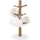 Buruis Wood Mug Holder Marble Base Cup Rack Tree Mug Stand Hanger Kitchen Coffee Tree Countertop Tea Holder Stand Coffee Cup Dryer with 6 Hooks Round Base White