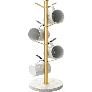 Gypie Gold Mug Holder Tree with Marble Base 8 Hooks Coffee Cups Holder Stand New Upgrad Stable Removable Mug Rack for Kitchen Cafe