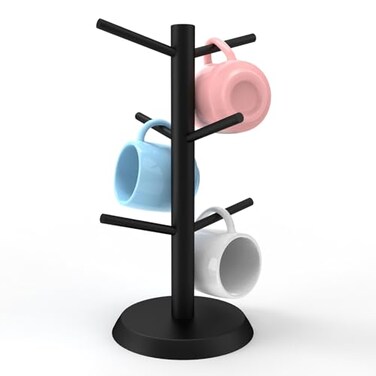 KETWOD Black Coffee Mug Holder NonSlip Cup Tree With 6 Hooks for Counter Rack Black
