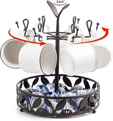 ALLCENER Mug Tree Countertop Rotatable Mug Holder Stand with 6 Hooks for Coffee Bar Counter Cabinets and Kitchen Organizer
