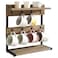 IBUYKE Rustic Coffee Mug Holder Stand 2 Tier Countertop Mug Tree Holder Rack with Storage Base Vintage Mug Holders for Kitchen Holds 8 Mugs Beige UTBJ002Y