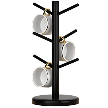Dorhors Mug Holder TreeCoffee Cup Holder with 6 Hooks Wood Mug Rack for CounterCoffee Bar Accessories and Orgnizer StationBlack