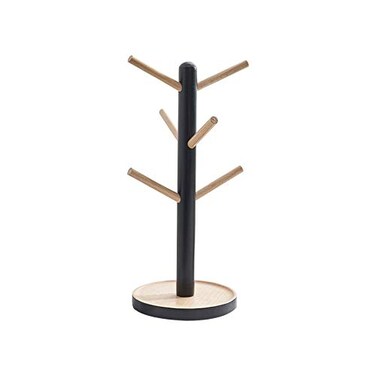 Lifenanny Wooden Mug Holder Tree Removable Coffee Tea Cup Holder Display Stand for Counter Mug Rack with 6 Hooks Black