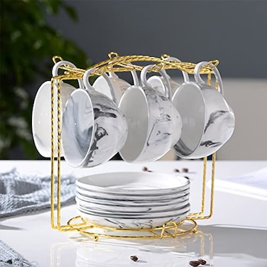 YY YEARCHY Coffee Mug Holder Espresso Cups Holder Drying Rack Drainer Stand Metal Mug Tree Cups Organizer with 6 Hook Hangers for Kitchen Counter and Tea Party