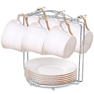 SJORHNUS Tea Cups and Saucers HolderMetal Tea Cups Coffee Cups RackOrganizer for Coffee Cup Spoon and Saucers Silver