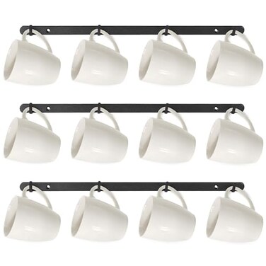 Mdjwjj 3Pack Hanging Mug Racks for WallCoffee Cup Holder Wall Mount with 12 Mug HooksMug Display Rack Cup Holder Storage for Kitchen Home Coffee Bar