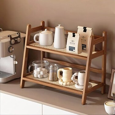 D-werack Dwerack Coffee Station Organizer Mug Holder Countertop Kitchen Counter Shelf for Tea Coffee Bar Accessories Matcha Stand Cup Display Condiment Storage Rack 2 Tier Brown