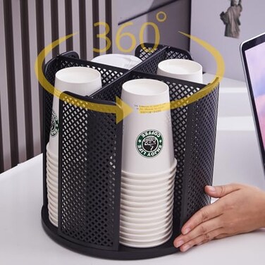 YTROG Coffee Cup Dispenser Disposable Paper Cup and Lid Holder 360 Rotatable with 4 CompartmentsCan Stacking 316oz Cups and Lid Holder for Coffee ShopHome CountertopOfficeRestaurantKitchen