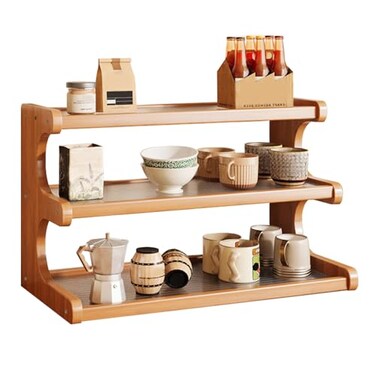 Wynfelo 3Tier Wooden Mug Holder Countertop Coffee Cup Holder Mug Display Coffee Mug Organizer Mug Rack for Coffee Station Organizer Mug Shelf for Cabinet for Kitchen HomeNatural
