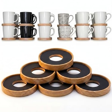 Elfzone Mug Organizer 6 Pcs Wooden Coffee Mug Stackers Mug Organizer for Kitchen CabinetEquipped with Food Grade NonSlip Pad