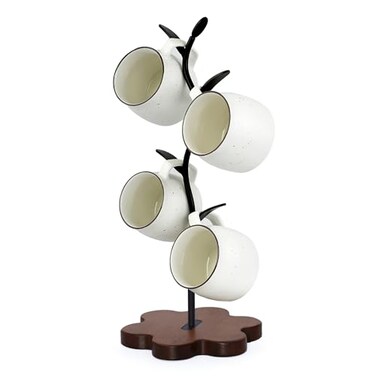 Bellglee Mug Tree for Coffee Cups Rustic Mug Holder Stand with 4 Hooks Countertop Cup Rack for Coffee Bar Kitchen Organization