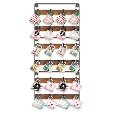 EsLuker.ly EsLukerly Mug Holder Hanger Rack Wall Mounted Wooden 3 Pack Coffee Cup Storage Organizer Display Shelf with 24 Movable Plastic Hooks Ideal for Mug Collectors