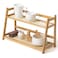 Yalikop 1 Pcs 2 Tier Matcha Station Shelf Bamboo Coffee Mug Stand Countertop Storage Rack Double Layer Rattan Office Cup Kitchen Tea Plant Bar Accessories Condiment Display Wood177 Inch