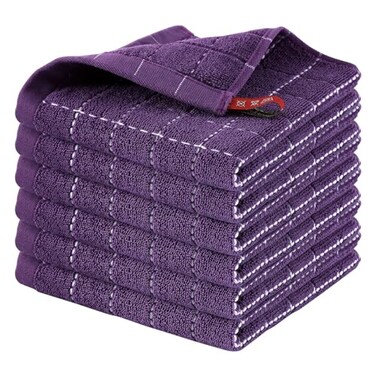 Homaxy 100 Cotton Terry Kitchen Dish Cloths Ultra Soft and Absorbent Dish Towels for Kitchen Suitable for Drying and Washing Dishes 6 Pack 12 x 12 Inches Purple