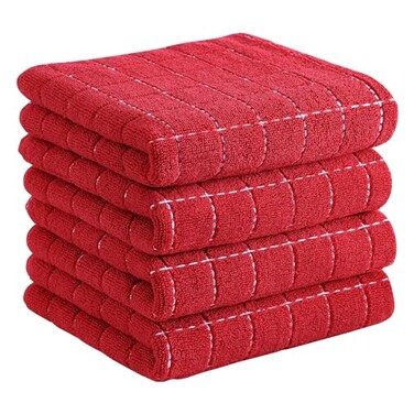 Homaxy 100 Cotton Terry Kitchen TowelsRed 13 x 28 inches Checkered Designed Soft and Super Absorbent Dish Towels 4 Pack