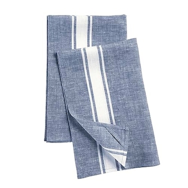 Solino Home Blue Linen Kitchen Towels Set of 2100 Pure Linen 17 x 26 Inch Country Stripe Tea Towels with Hanging Loop Soft Durable European Flax Kitchen Dish ClothQuick Dry Machine Washable