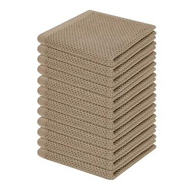 Homaxy 100 Cotton Waffle Weave Kitchen Dish Cloths Ultra Soft Absorbent Quick Drying Dish Towels 12 x 12 Inches 12Pack Tan