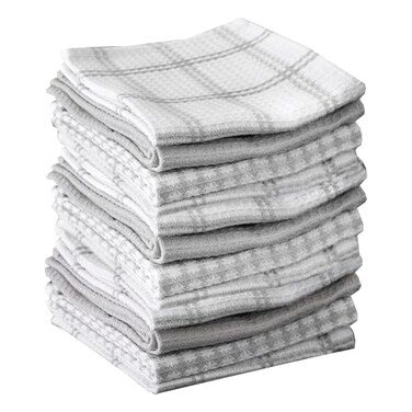 T-Fal TFal Premium Waffle Dish Cloths Highly Absorbent Super Soft Long Lasting 100 Cotton 12x13 Towel for Cleaning Drying 12Pack Gray