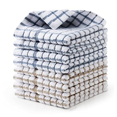 Egles 8 Packs Kitchen Dishcloths 100 Cotton Grid Terry Dish Cloths 12 x 12 Ultra Soft Super Absorbent Dishrag Reusable Dishcloth MultiPurpose Quick Drying Hand Dish Towel Set with Hanging Loop