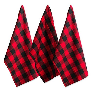 DII Buffalo Check Kitchen Collection Classic Farmhouse Dishtowel Set 20x30 Red Black 3 Piece